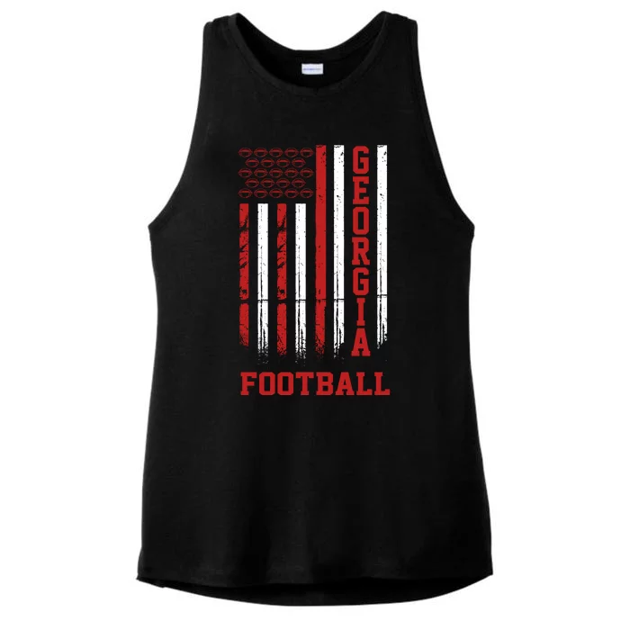 Georgia Football Fan American Flag Ladies Tri-Blend Wicking Tank