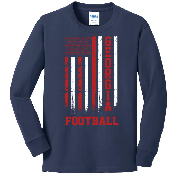 Georgia Football Fan American Flag Kids Long Sleeve Shirt