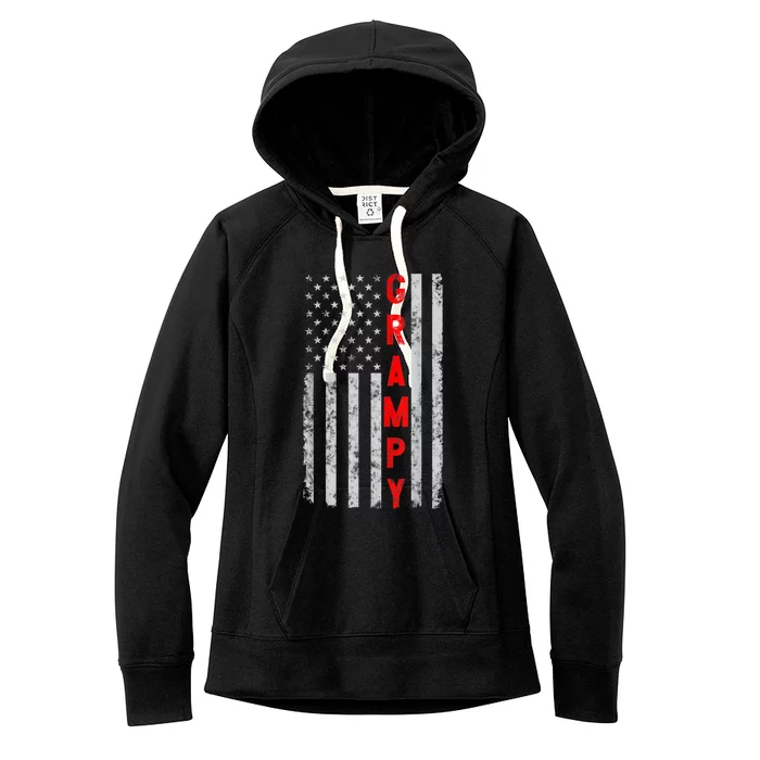 Grampy Funny Fathers Day Vintage Patriotic American Flag Women's Fleece Hoodie