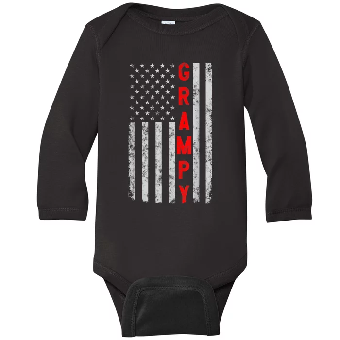 Grampy Funny Fathers Day Vintage Patriotic American Flag Baby Long Sleeve Bodysuit