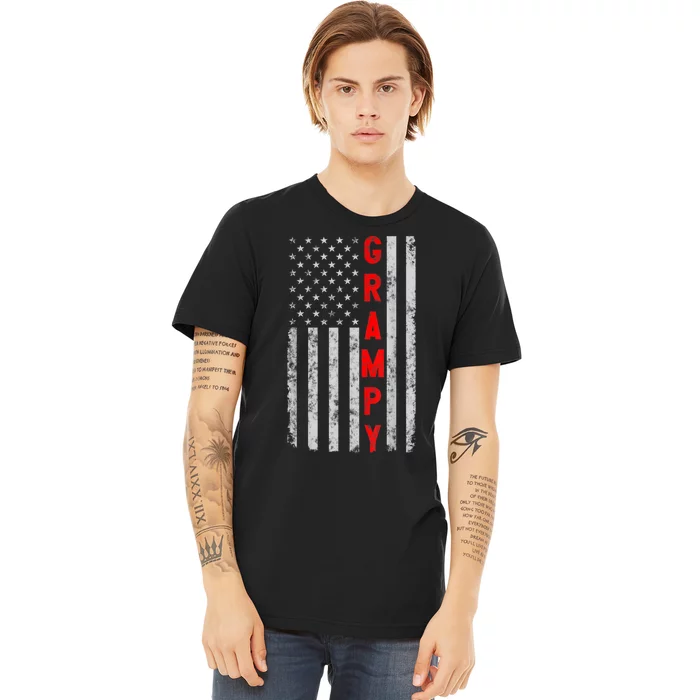 Grampy Funny Fathers Day Vintage Patriotic American Flag Premium T-Shirt