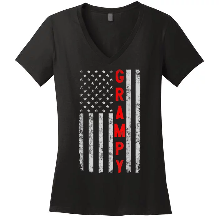 Grampy Funny Fathers Day Vintage Patriotic American Flag Women's V-Neck T-Shirt