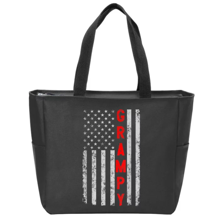 Grampy Funny Fathers Day Vintage Patriotic American Flag Zip Tote Bag