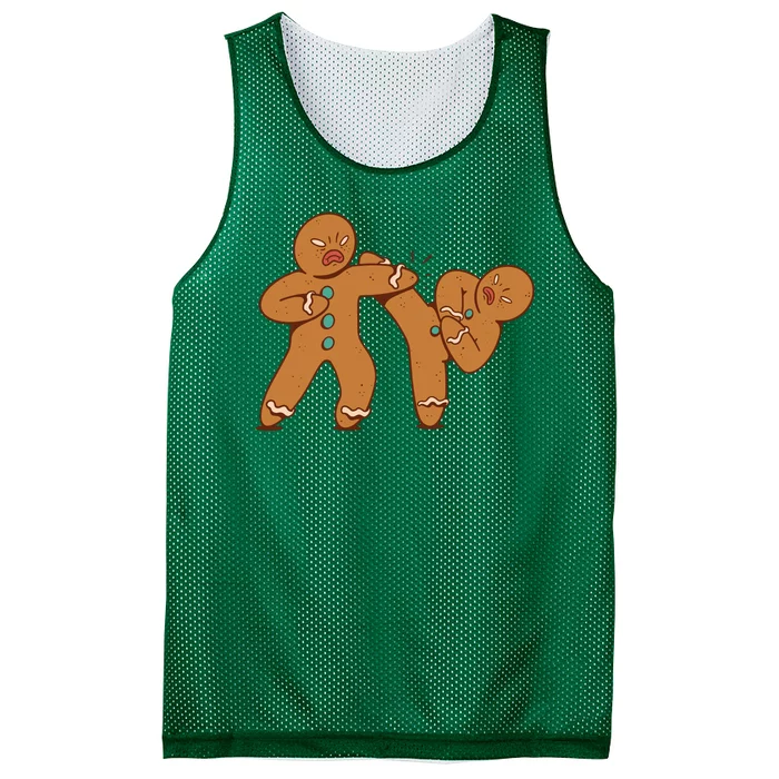 Gingerbread Fight Funny Holiday Mesh Reversible Basketball Jersey Tank