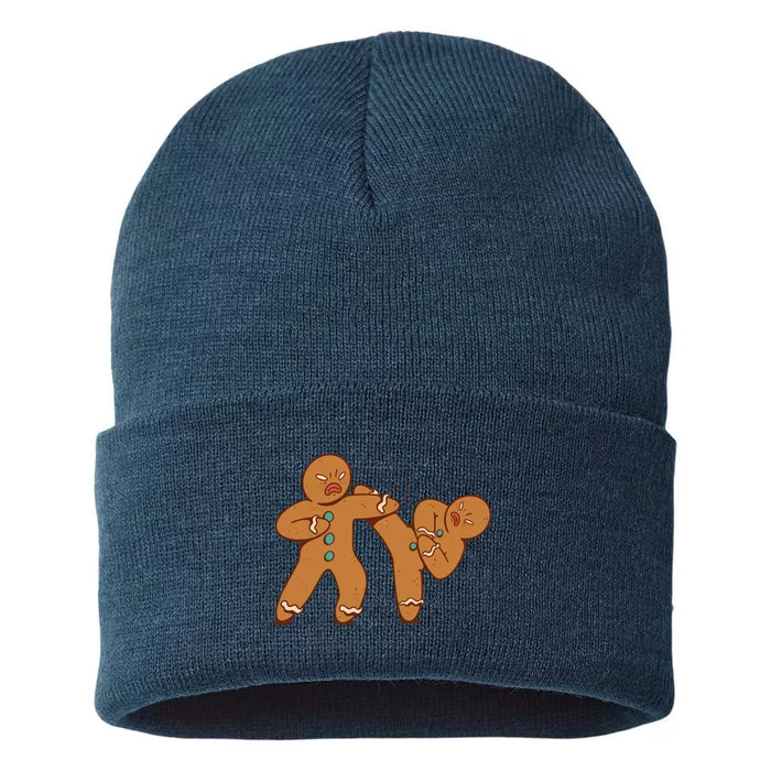 Gingerbread Fight Funny Holiday Sustainable Knit Beanie