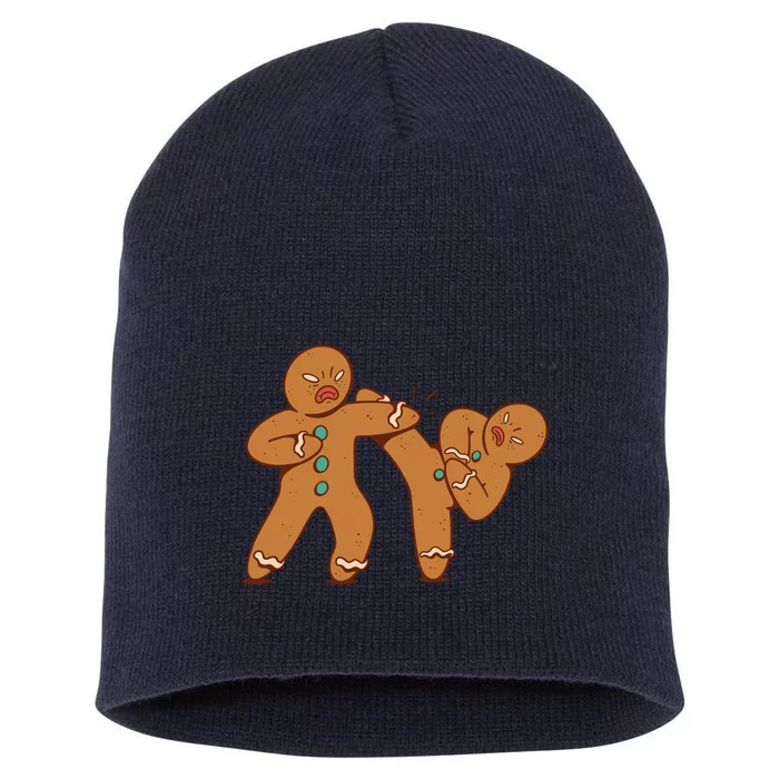 Gingerbread Fight Funny Holiday Short Acrylic Beanie