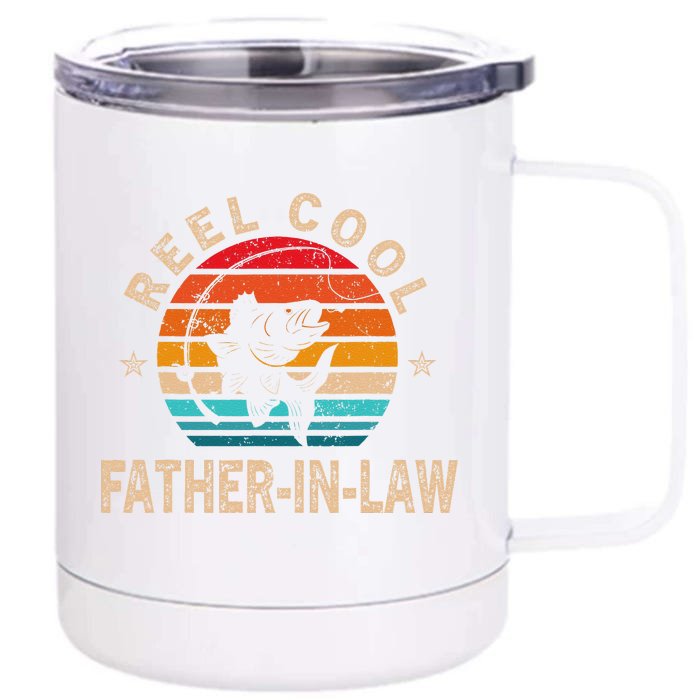 Gift For Fathers Day Reel Cool FatherInLaw Fishing Front & Back 12oz Stainless Steel Tumbler Cup