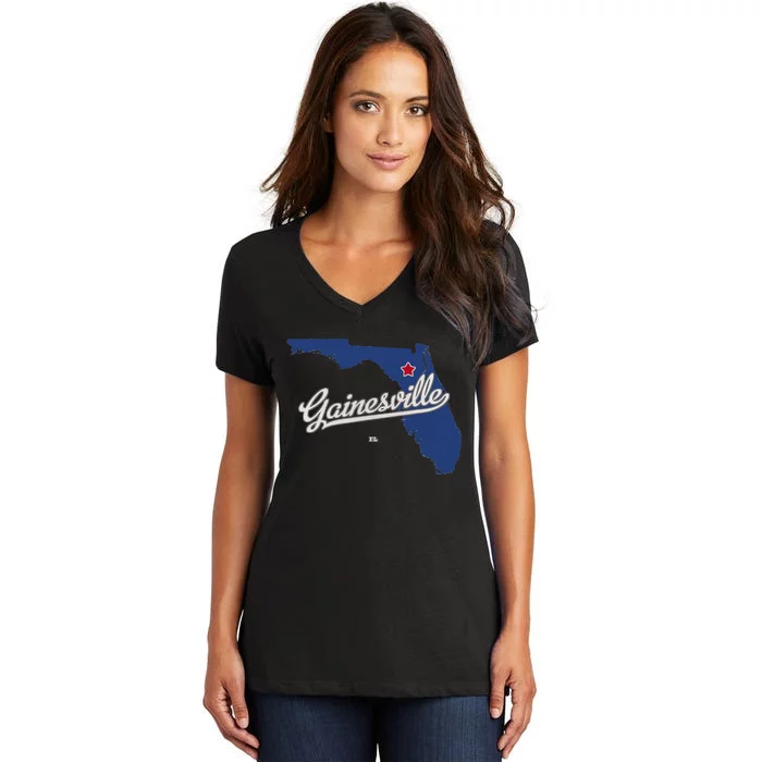 Gainesville Florida FL Map Women's V-Neck T-Shirt