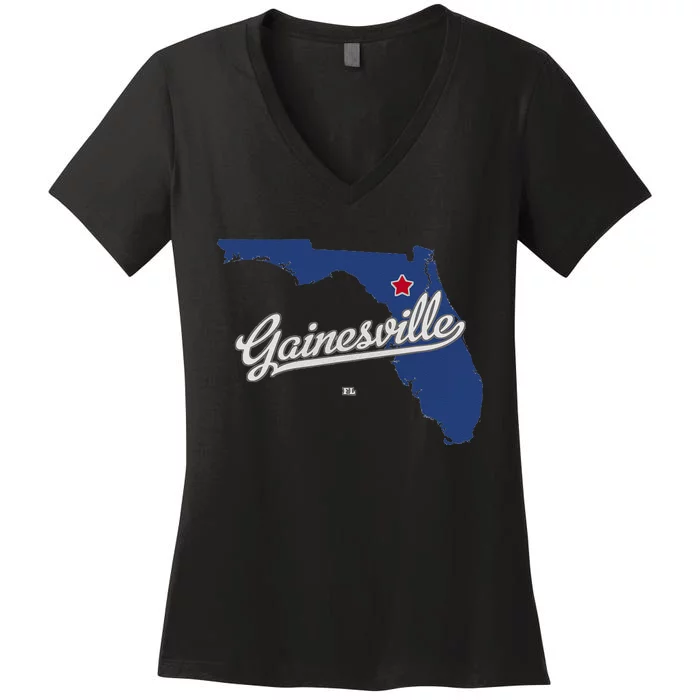 Gainesville Florida FL Map Women's V-Neck T-Shirt