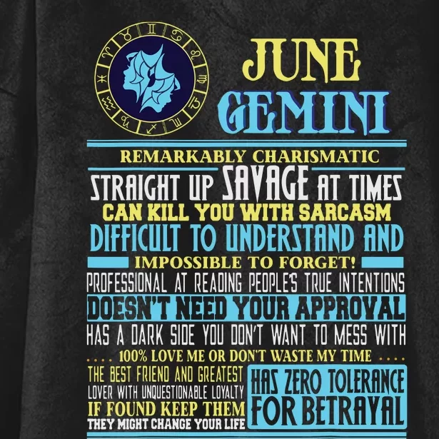 Gemini Facts Funny June Gemini Birthday Gift Hooded Wearable Blanket