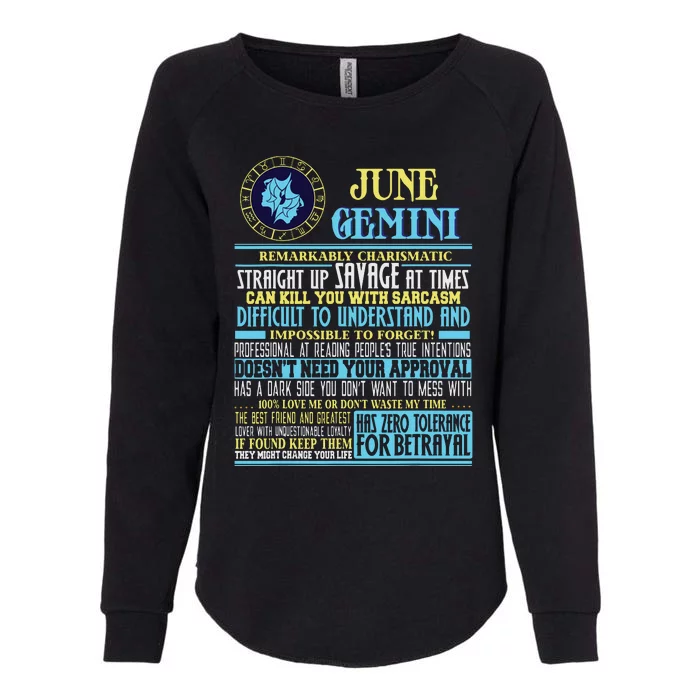 Gemini Facts Funny June Gemini Birthday Gift Womens California Wash Sweatshirt