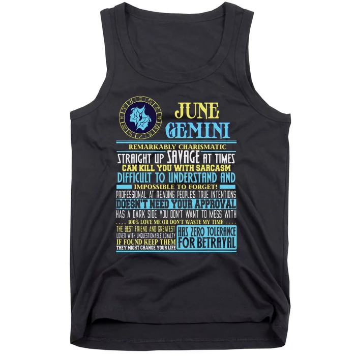 Gemini Facts Funny June Gemini Birthday Gift Tank Top