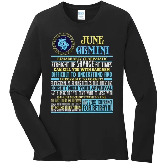 Gemini Facts Funny June Gemini Birthday Gift Ladies Long Sleeve Shirt