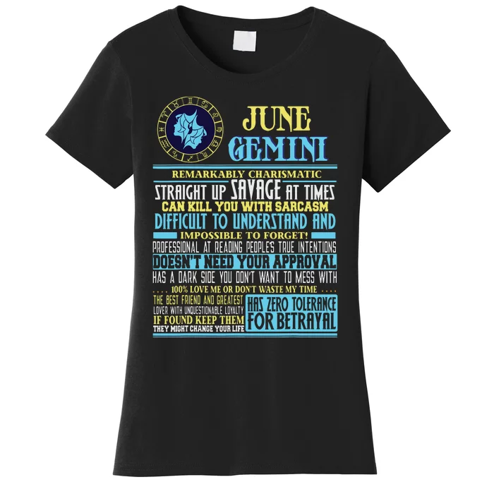 Gemini Facts Funny June Gemini Birthday Gift Women's T-Shirt