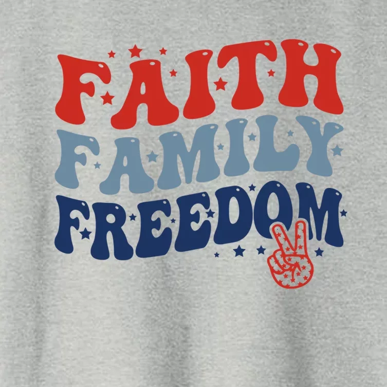 Groovy Faith Family Freedom Christian Patriotic 4Th Of July Gift Women's Crop Top Tee