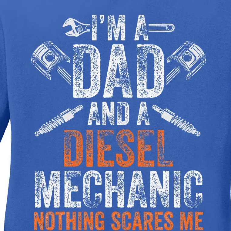 Gift For Funny Fathers Day Halloween Diesel Mechanic Dad Ladies Long Sleeve Shirt