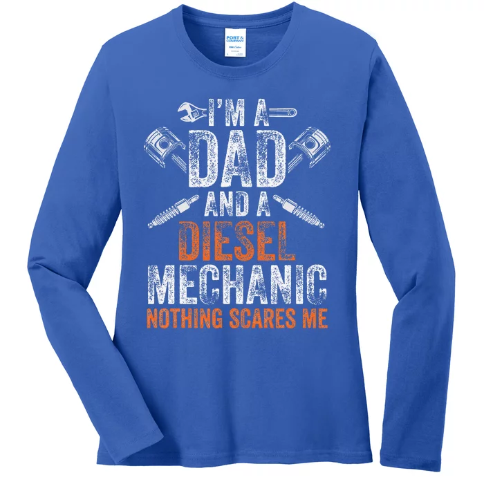 Gift For Funny Fathers Day Halloween Diesel Mechanic Dad Ladies Long Sleeve Shirt