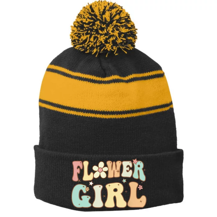 Groovy Flower Girl Wedding Proposal Bridesmaid Flower Girl Stripe Pom Pom Beanie