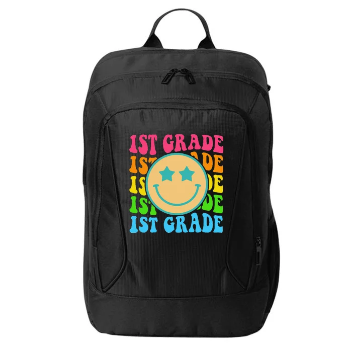 Groovy First Grade Vibes Face Retro Teachers Back To School City Backpack