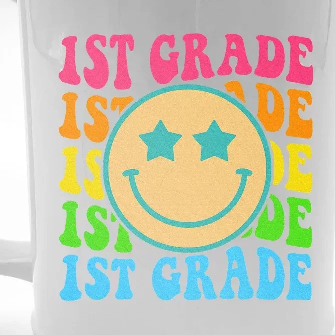 Groovy First Grade Vibes Face Retro Teachers Back To School Front & Back Beer Stein