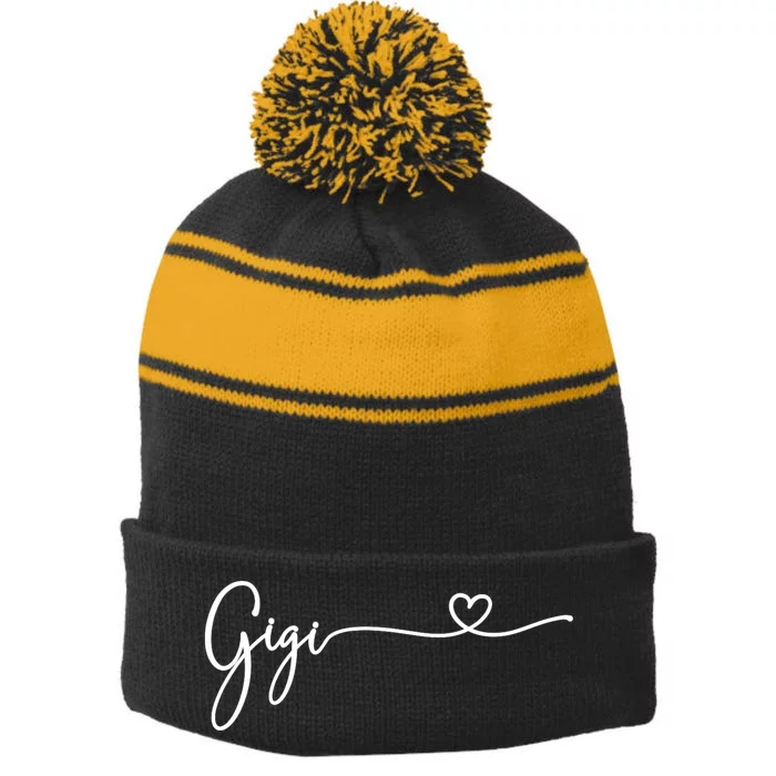 Gigi For Grandma Women Christmas MotherS Day Grandkids Stripe Pom Pom Beanie