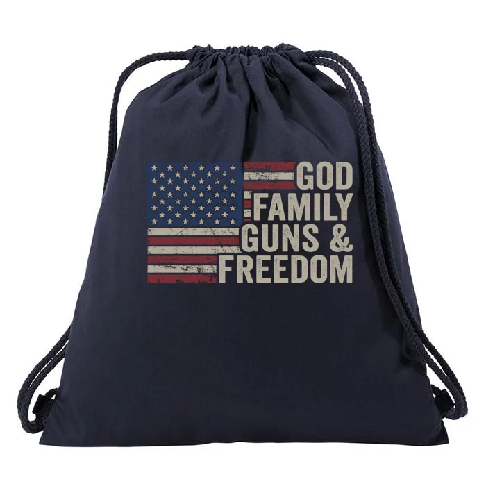 God Family Guns And Freedom Gift Pro Gun Vintage Usa Flag Cool Gift Drawstring Bag