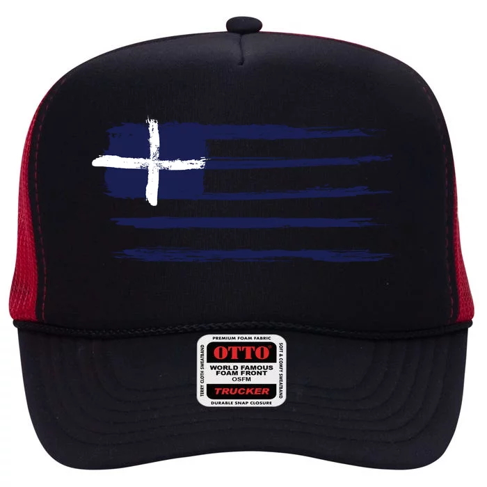 Greece Flag High Crown Mesh Trucker Hat