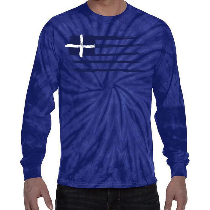 Greece Flag Tie-Dye Long Sleeve Shirt