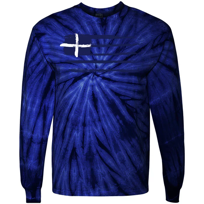 Greece Flag Tie-Dye Long Sleeve Shirt