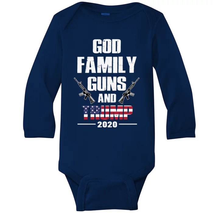 God Family Guns And Trump 2020 2nd Adt And Jesus Christ Gift Baby Long Sleeve Bodysuit