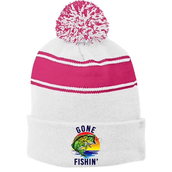 Gone Fishing Stripe Pom Pom Beanie