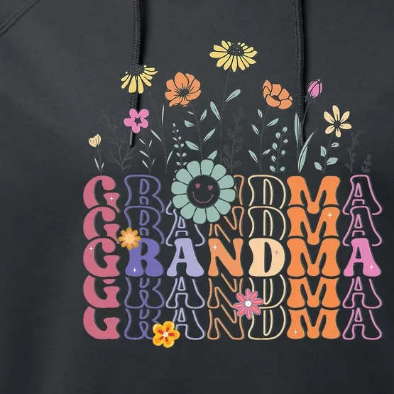 Grandma Flowers Groovy Retro Hippie Wildflower Performance Fleece Hoodie