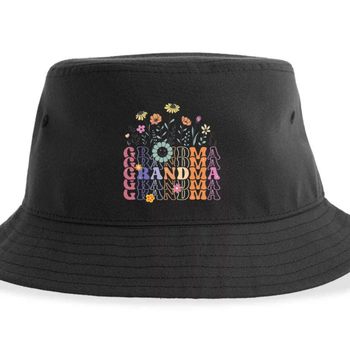 Grandma Flowers Groovy Retro Hippie Wildflower Sustainable Bucket Hat