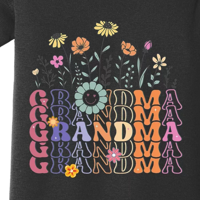 Grandma Flowers Groovy Retro Hippie Wildflower Baby Bodysuit