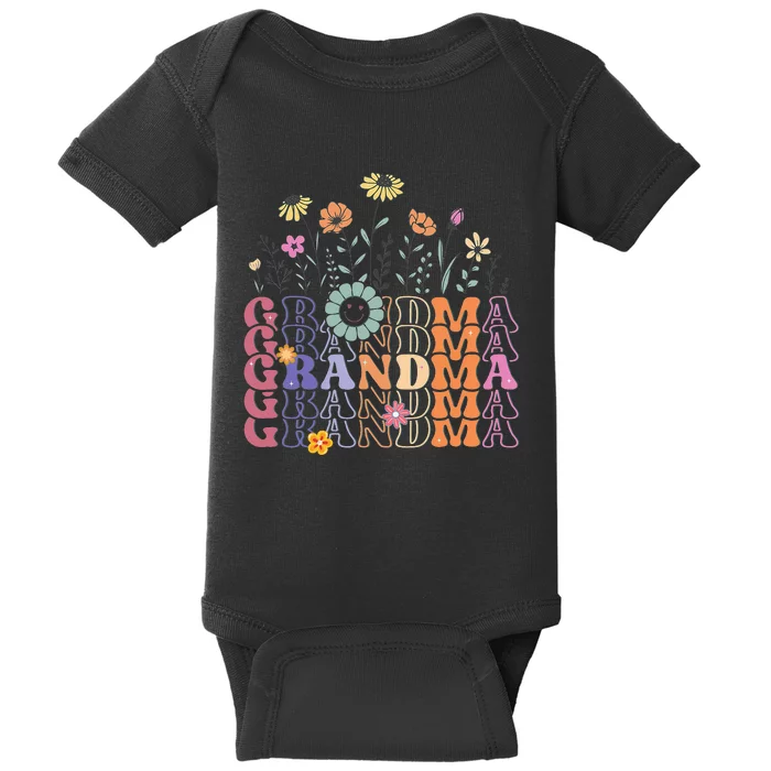 Grandma Flowers Groovy Retro Hippie Wildflower Baby Bodysuit