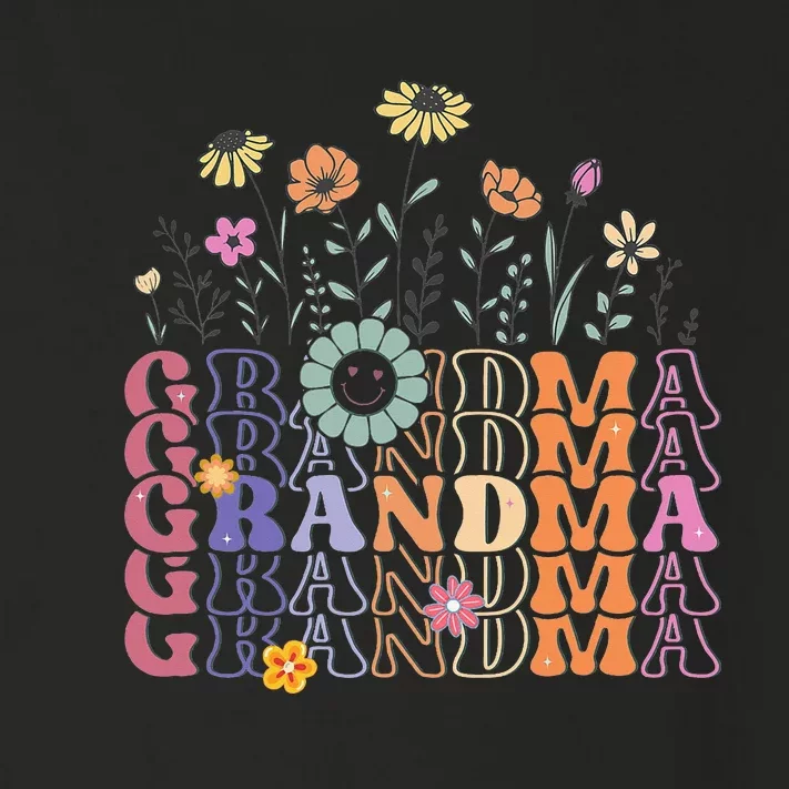 Grandma Flowers Groovy Retro Hippie Wildflower Toddler Long Sleeve Shirt