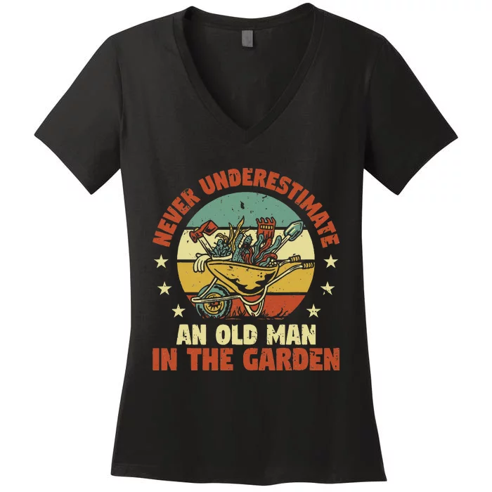 Gardener Funny Gardening An Old Man In The Garden Plant Women's V-Neck T-Shirt