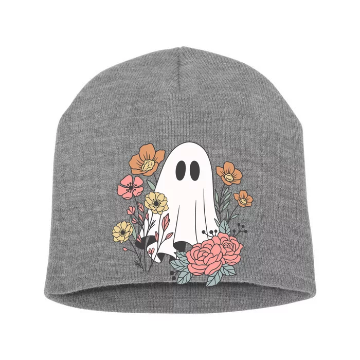 Ghost Floral Short Acrylic Beanie