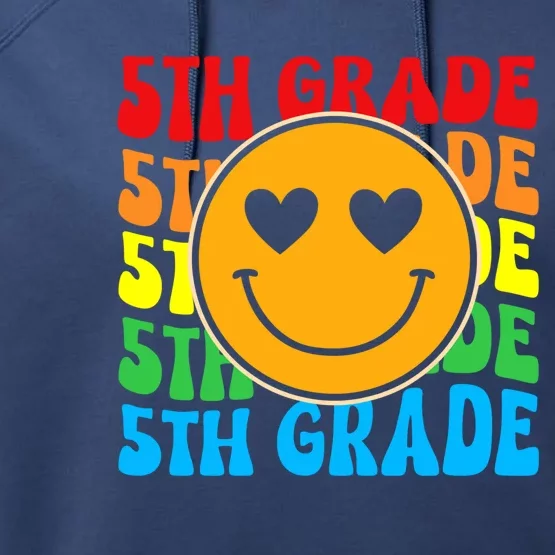 Groovy Fifth Grade Vibes Face Retro Teachers Back To School Funny Gift Performance Fleece Hoodie