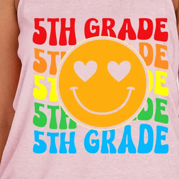 Groovy Fifth Grade Vibes Face Retro Teachers Back To School Funny Gift Women's Knotted Racerback Tank