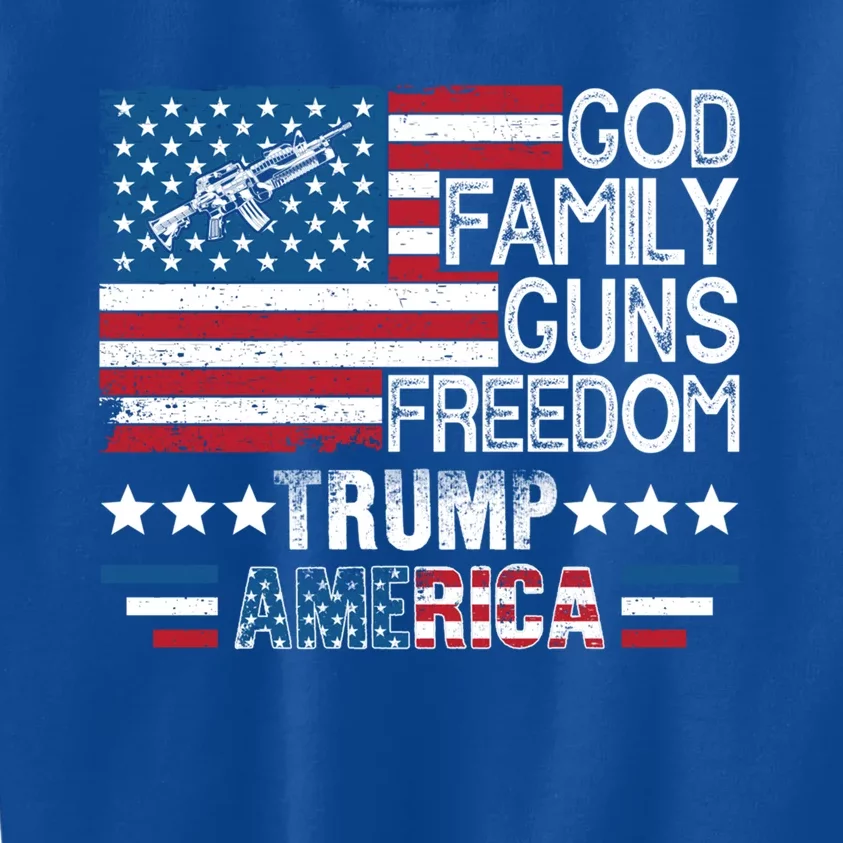 God Family Guns And Freedom Pro Trump 2024 Maga American Flag Gift Kids Sweatshirt