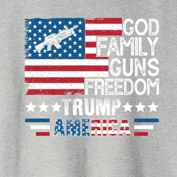 God Family Guns And Freedom Pro Trump 2024 Maga American Flag Gift Women's Crop Top Tee