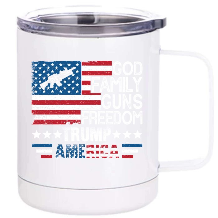 God Family Guns And Freedom Pro Trump 2024 Maga American Flag Gift Front & Back 12oz Stainless Steel Tumbler Cup