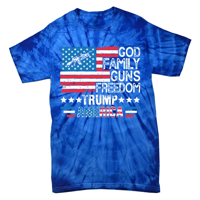 God Family Guns Freedom Pro Trump 2024 Maga American Flag Tie-Dye T-Shirt