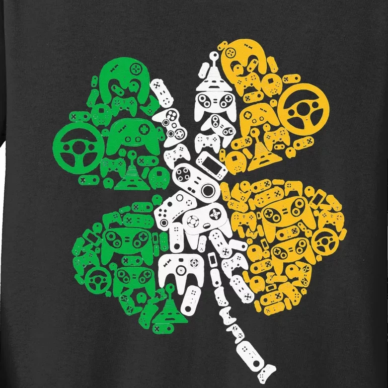 Gift for Gamer Shamrock St Patricks Day Irish Kids Long Sleeve Shirt