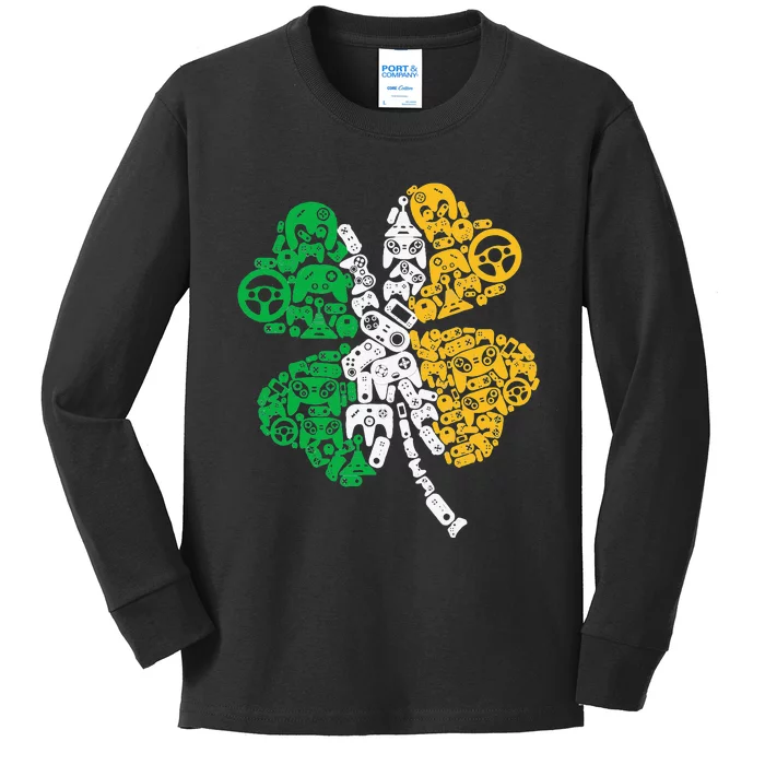 Gift for Gamer Shamrock St Patricks Day Irish Kids Long Sleeve Shirt