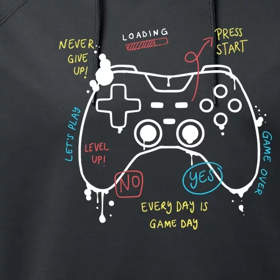 Gamer Funny Gaming Remote Everyday Is Game Day Performance Fleece Hoodie