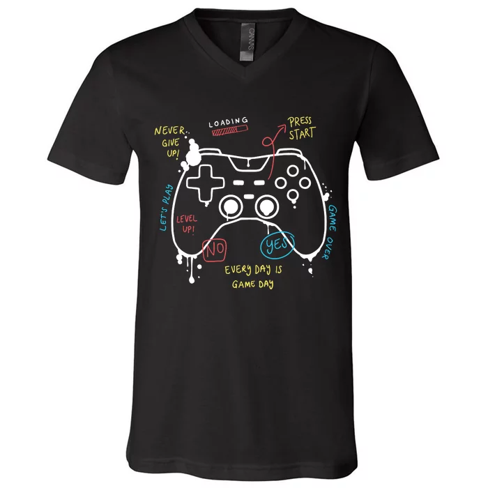 Gamer Funny Gaming Remote Everyday Is Game Day V-Neck T-Shirt