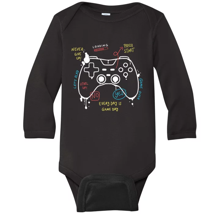 Gamer Funny Gaming Remote Everyday Is Game Day Baby Long Sleeve Bodysuit