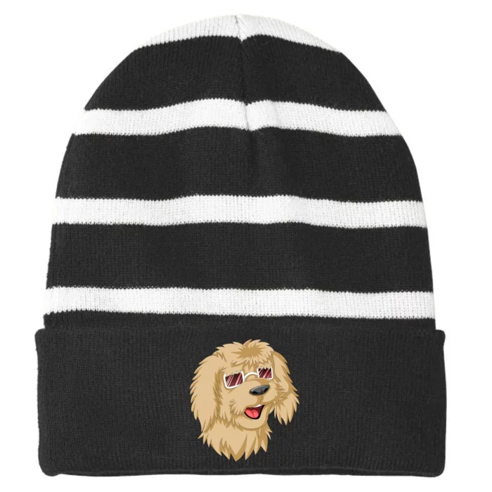 Goldendoodle Face Striped Beanie with Solid Band